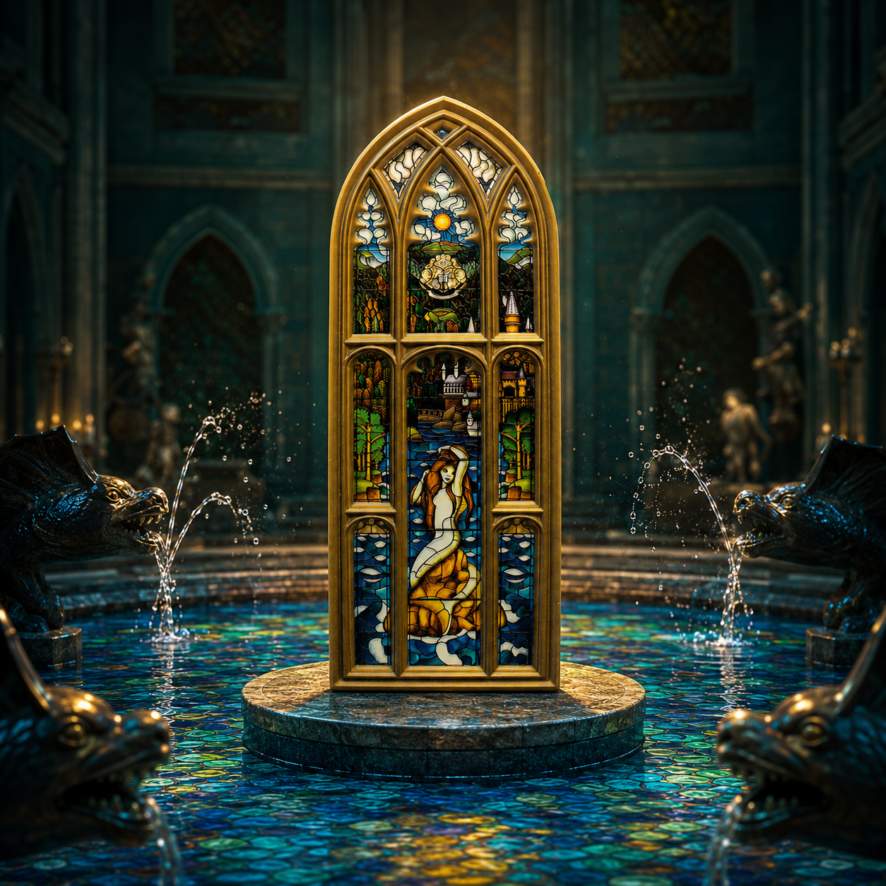 Harry Potter – Vetrata della Sirena del Bagno dei Prefetti (Il Calice di Fuoco) | Placca da Parete in Resina