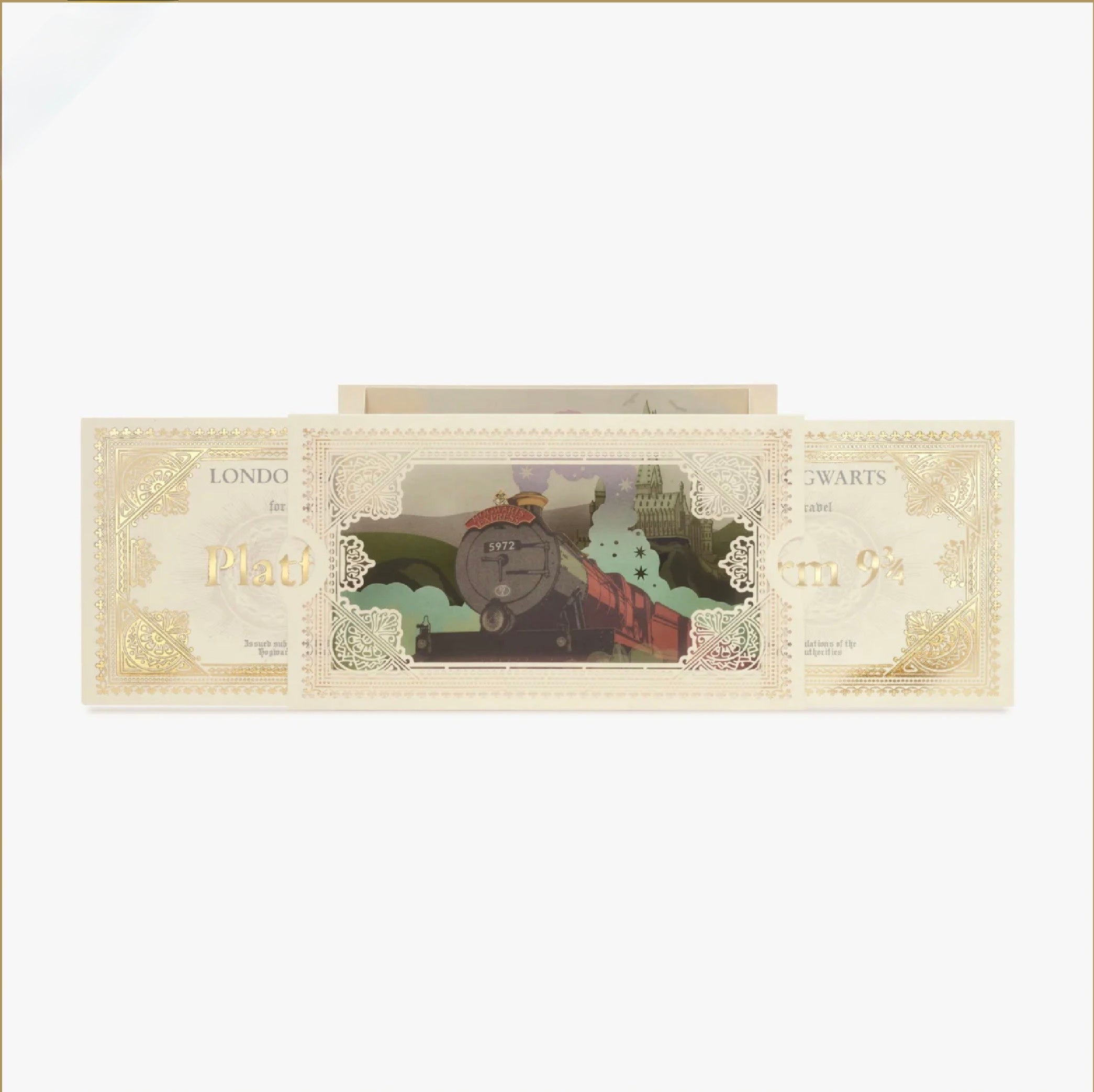 Card 3D MinaLima del biglietto per il Binario 9¾ di Harry Potter