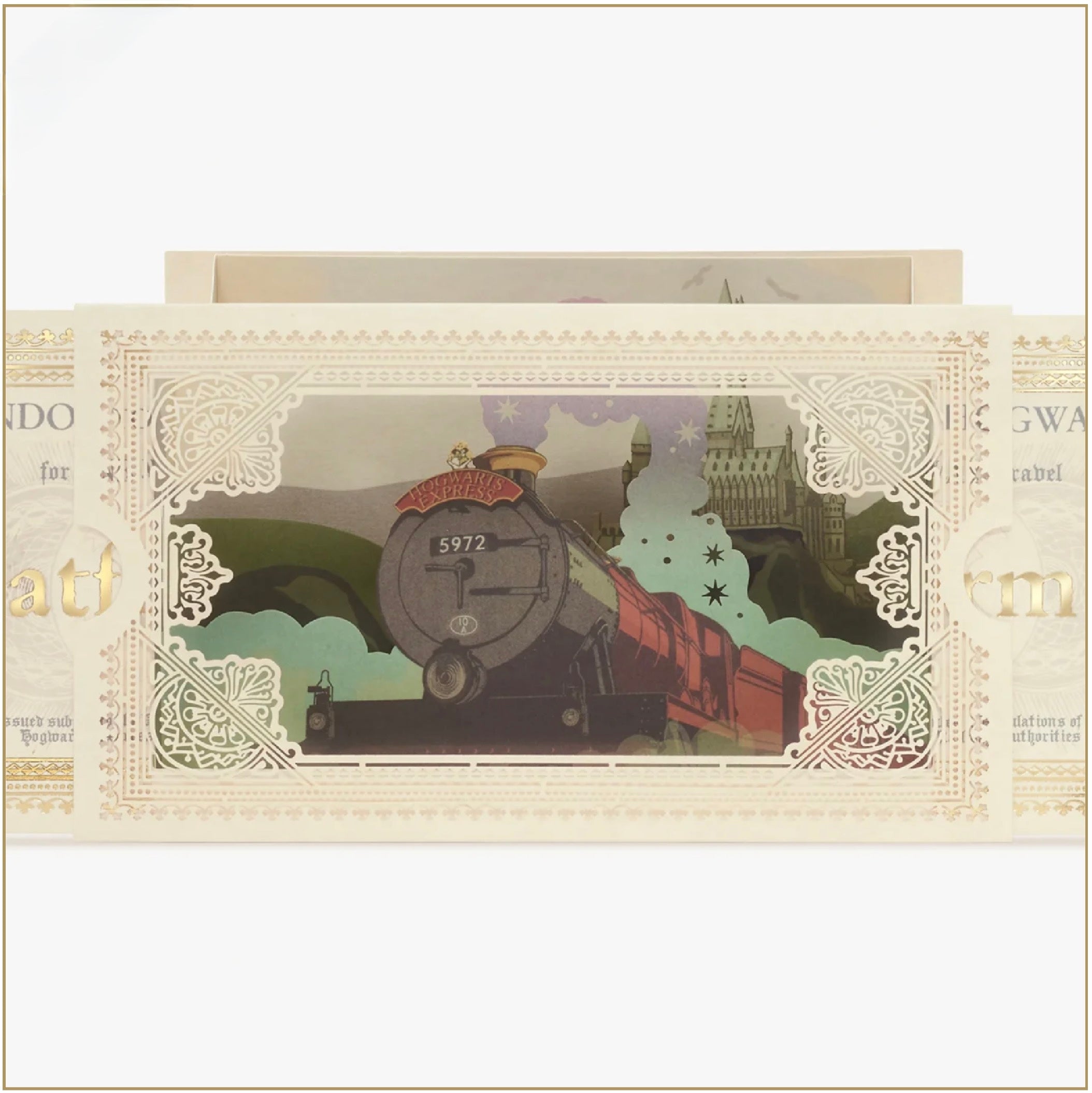 Card 3D MinaLima del biglietto per il Binario 9¾ di Harry Potter