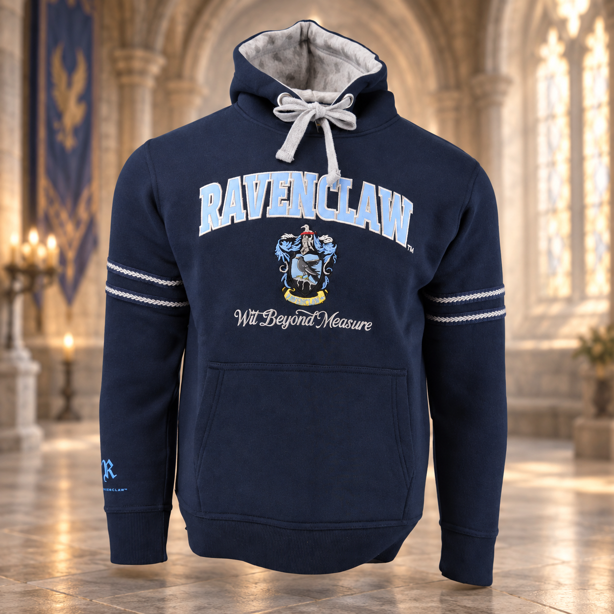 Felpa premium Harry Potter Corvonero Ravenclaw ricamata con cappuccio decorato