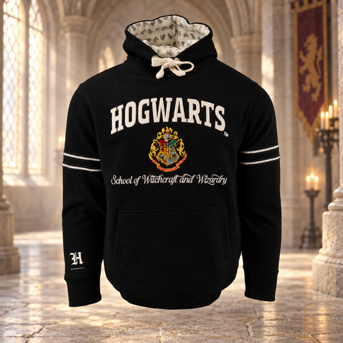 Felpa premium Harry Potter Hogwarts ricamata con cappuccio decorato