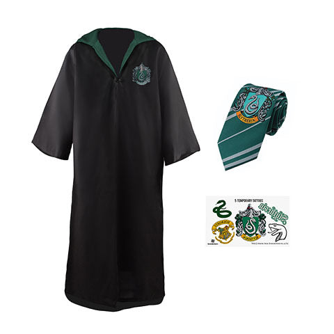 Harry Potter - Pacchetto costumi Serpeverde : abito di stregone + cravatta + 5 tatuaggi