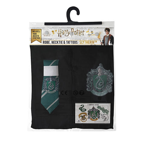 Harry Potter - Pacchetto costumi Serpeverde : abito di stregone + cravatta + 5 tatuaggi