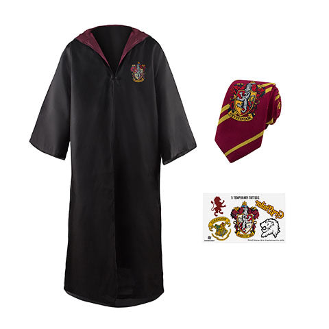 Harry Potter - Pacchetto costumi Grifondoro : abito di stregone + cravatta + 5 tatuaggi