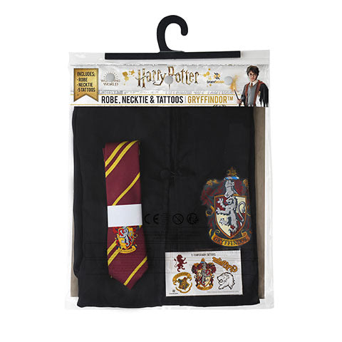 Harry Potter - Pacchetto costumi Grifondoro : abito di stregone + cravatta + 5 tatuaggi